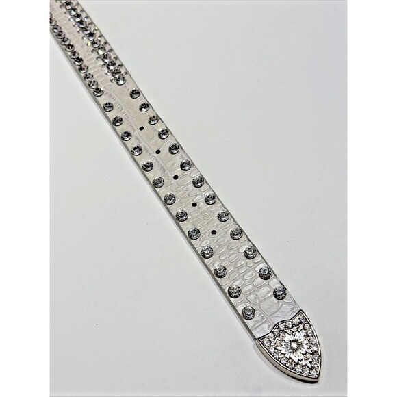 Genuine Leather Gray Croc Embossed Jeweled Rhinestones Western Belt Women’s S - Picture 9 of 16